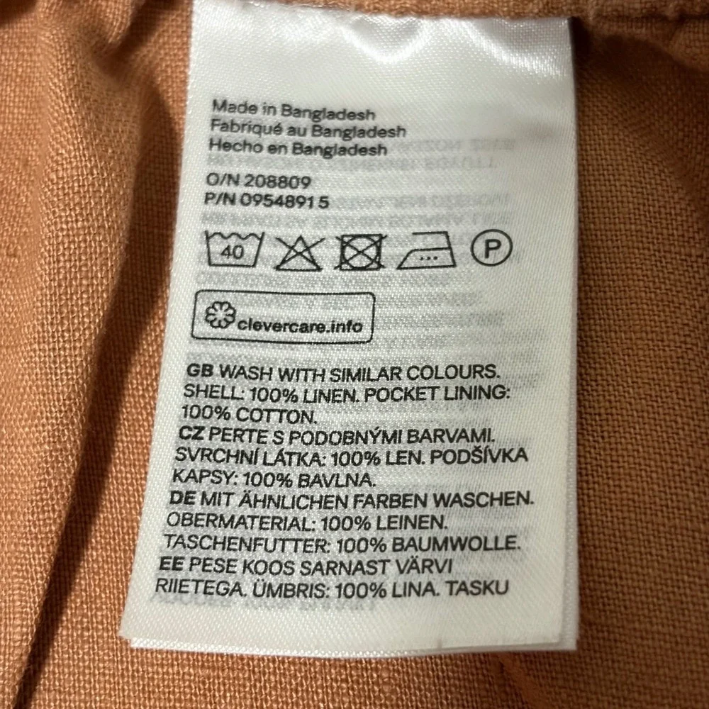 HM Womens XL Terracotta Linen Pull On Drawstring Pants Clay Orange Pockets